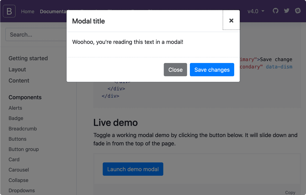 The Bootstrap CSS Framework's modal dialog